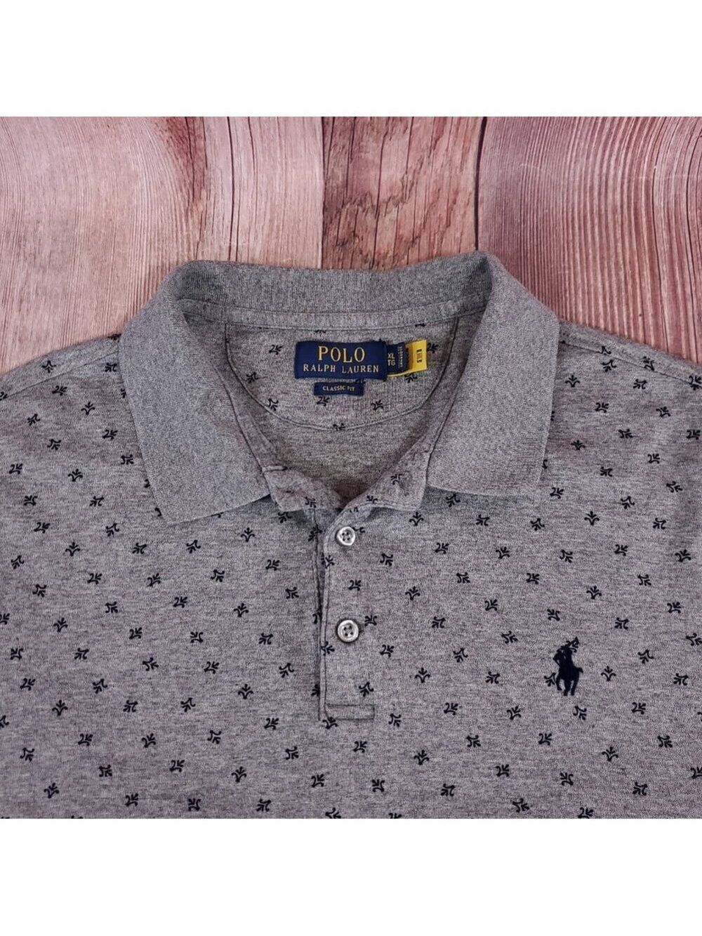 Polo Ralph Lauren Polo Shirt Mens XL Long Sleeve Gray Geometric AOP Classic Fit - Picture 6 of 15